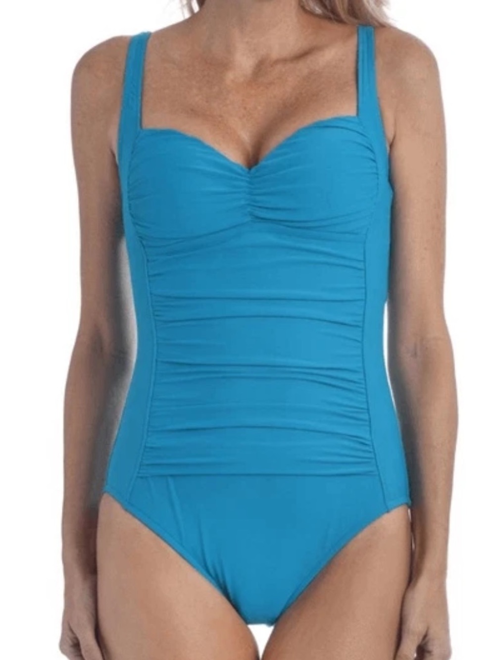 Maxine of Hollywood Bright Blue Classic‎ Ruched One-Piece Swimsuit. Size 14.